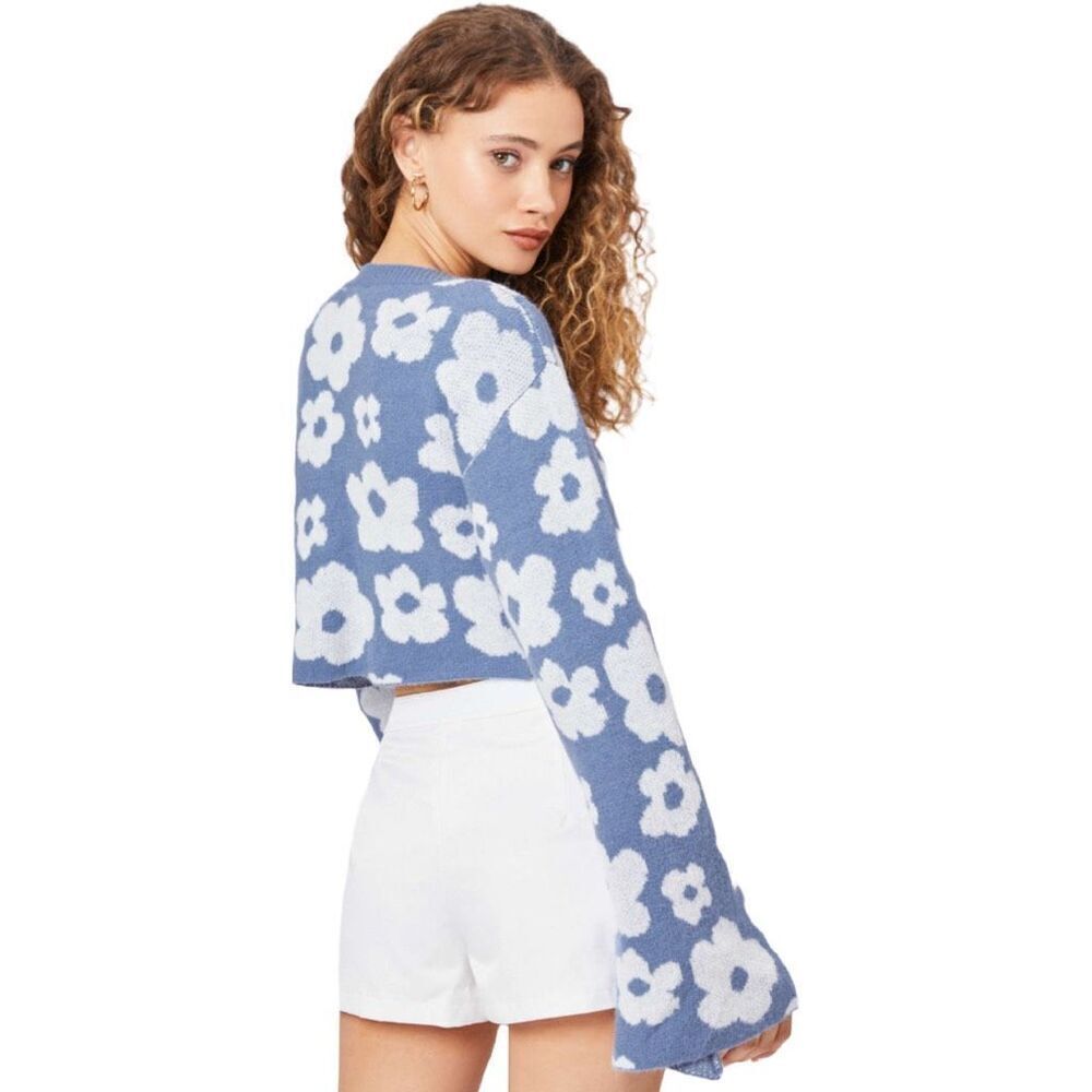 Cider Daisy Bell Sleeve Cropped Sweater Medium